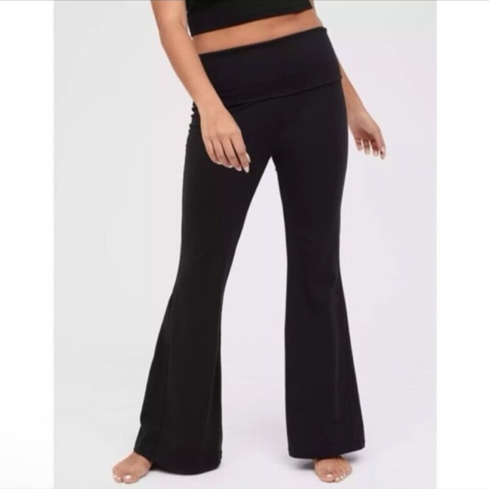 Women's Offline by Aerie Super Flare High Rise Fold-Over Leggings Black size XL